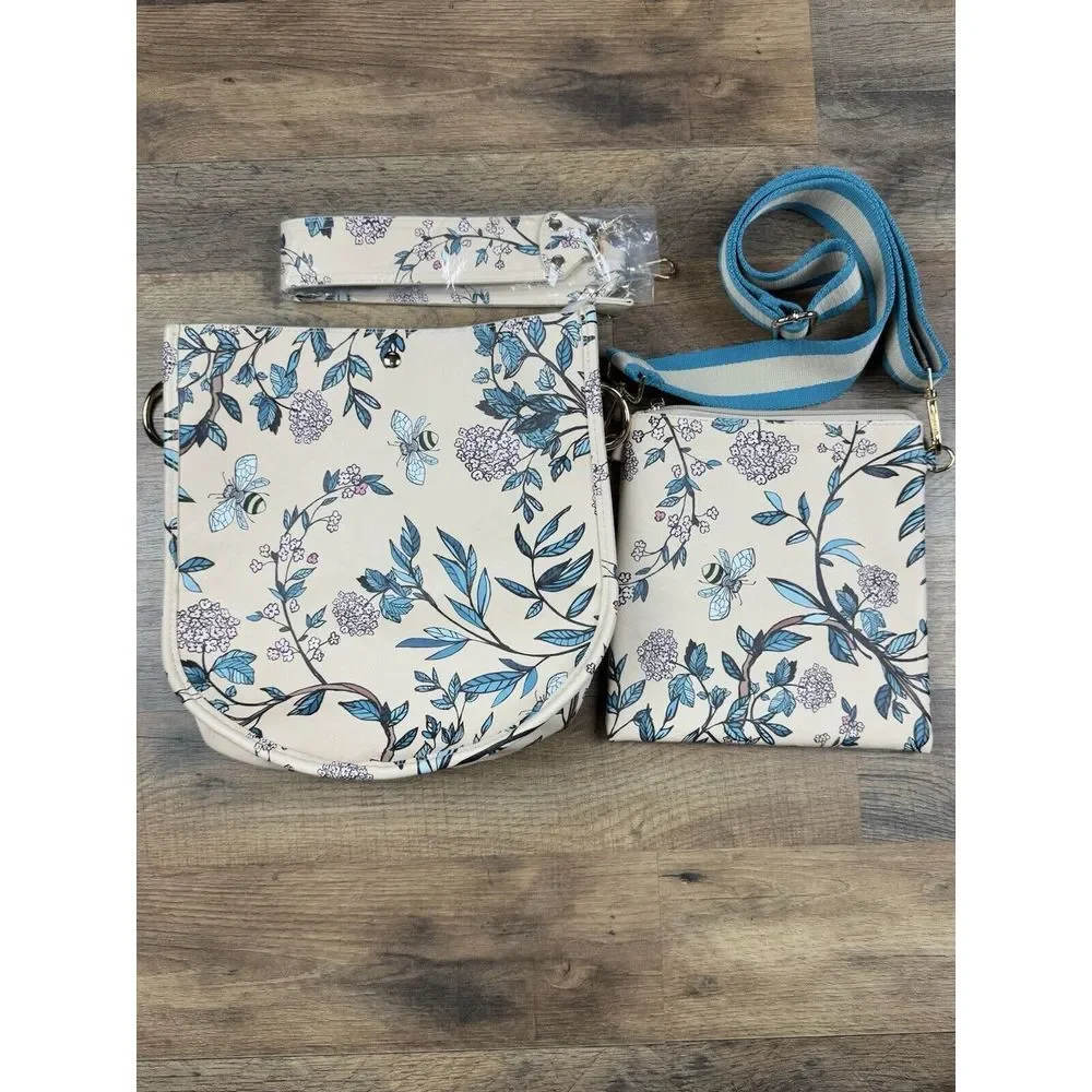 AHDORNED Double-Entry U-Shaped Messenger Straps &‎ Pouch Bee Floral